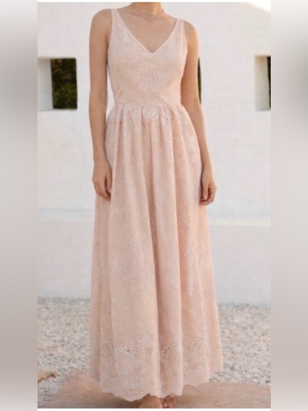 Blue Tassel x Anthropologie Peach Floral
Embroidered Eyelet Maxi Dress